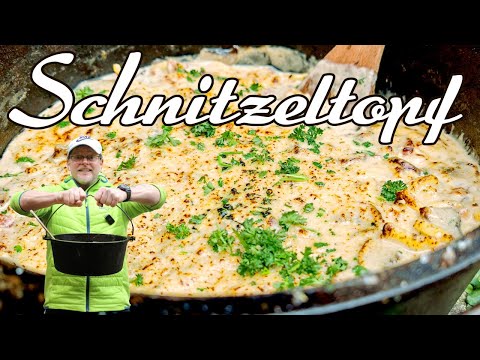 Schnitzeltopf mit Speck Champignonsauce aus dem DUTCH OVEN - überbacken !!