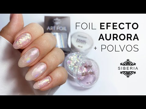 Diseño de uñas coreano con Transfer Foil Aurora y polvos ✨