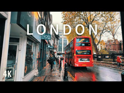 ☔️🍁 London Autumn Walk in the Rain through Kensington 4K