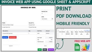 Invoice Web App Using Google Spreadsheet data & Appsscript | C34