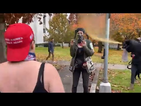 Anti-Trump Protester Pepper Sprayed by Pro-Trump Protesters at Oregon State Capitol