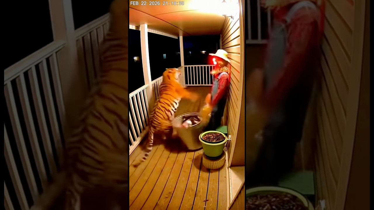 Tiger Opens Trash Can... Scarecrow SCREAMS 😱🐯