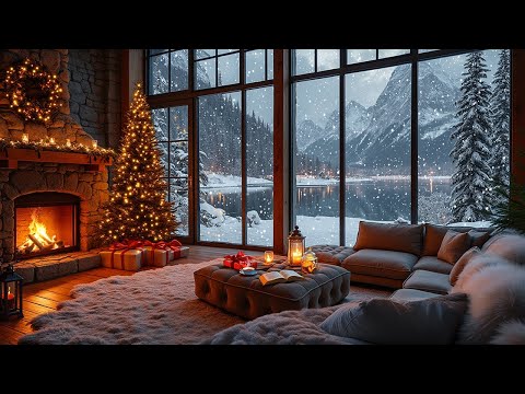 Warm Christmas Cabin in the Snowy Mountains by the Lake 🔥 Fireplace, Hot Tea, Cookies Cozy Ambience