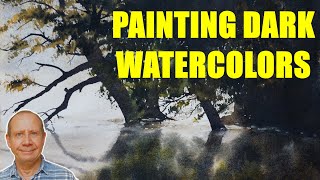 How to paint dark watercolors to create light and atmosphere. Watercolour step by step tutorial.