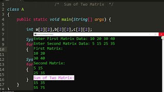 Java program to Addition of two Matrix | Learn Coding