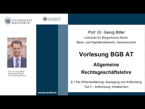 BGB AT – Video Nr. 11 (Die Anfechtung – Inhaltsirrtum und verwandte Fallgruppen)