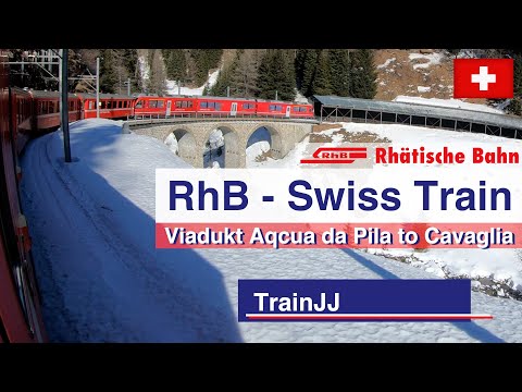 4K Swiss train in the snow | RhB Rhätische bahn  | Viadukt Aqcua da Pila to Cavaglia