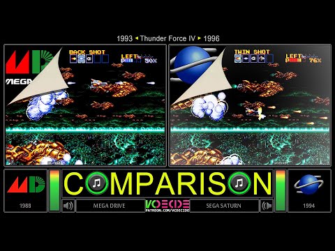 Thunder Force IV (Mega Drive vs Sega Saturn) Side by Side Comparison | VCDECIDE