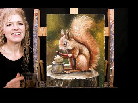 Learn How to Paint NUT CRACKING SQUIRREL with Acrylic - Paint & Sip at Home - Step by Step Tutorial