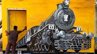preview picture of video '3D Wall Painting of Rail Engine by CWA at Rail Museum, ICF Chennai'