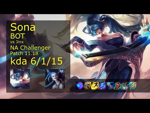 Sona Bot & Nami vs Jinx & Karma - NA Challenger 6/1/15 Patch 11.18 Gameplay
