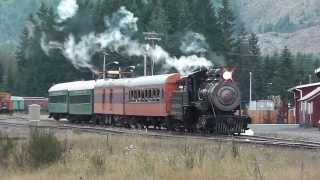 preview picture of video 'Mt. Rainier Scenic Railroad. 2-8-2 Steam Locomotive. Departing from Mineral, WA'
