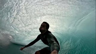 Barreling left that breaks only once a year (Kai Lenny + Dusty Payne)