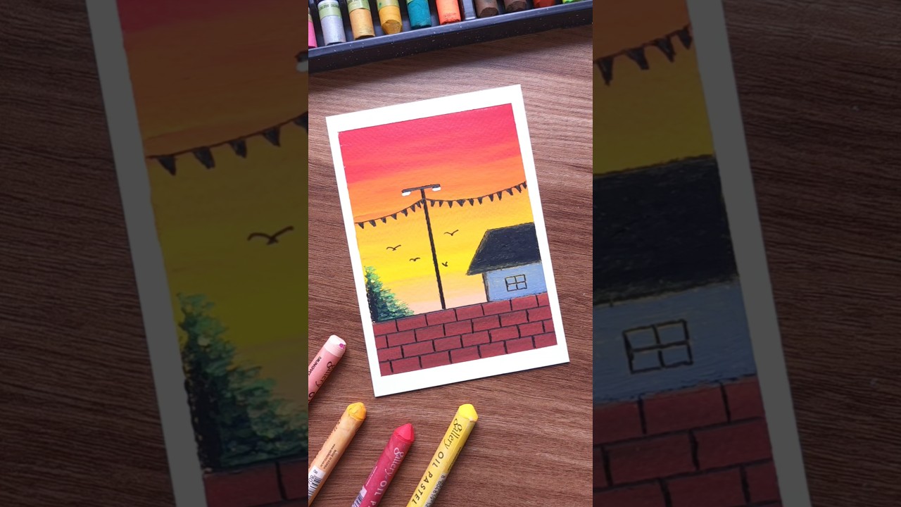 Easy Village Scenary Drawing | Oil Pastel Art #art #drawingtechniques #oilpasteldrawingeasy