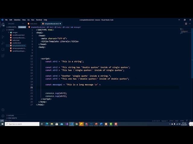 Thumbnail of String Interpolation with Template Literals lesson