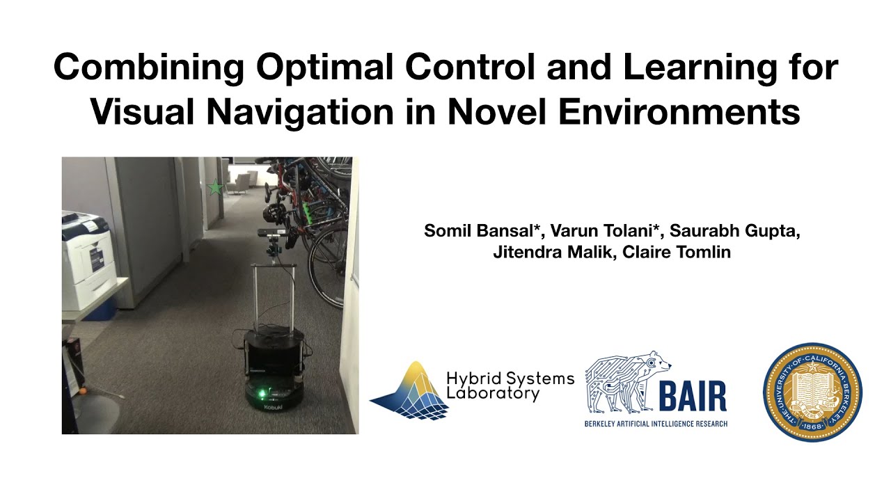 Combining Optimal Control and Learning for Visual Navigation in Novel Environments