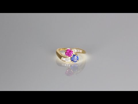 RARE NATURAL SAPPHIRE RUBY AND DIAMOND TIFFANY YOU AND ME RING WITH BOX