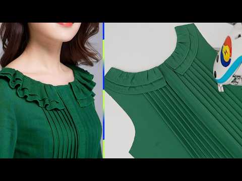 Beautiful Neck Design to Kurti Cutting and Stitching with Pin Tuck and Ruffle | Sewing tips & tricks