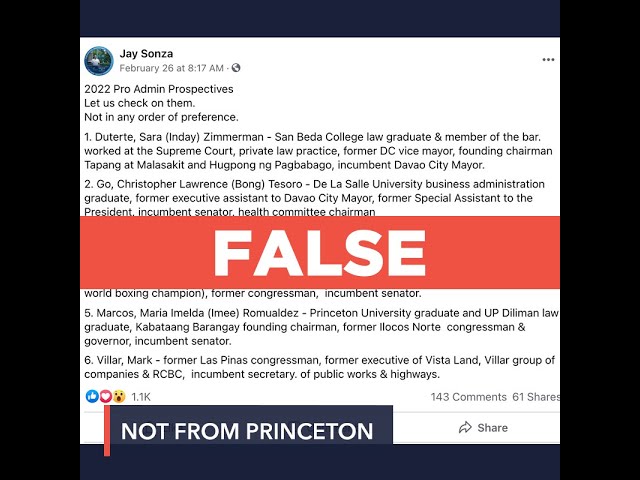 FALSE: Bongbong Marcos graduated from Princeton University