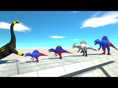 BATTLE 4 SIZE of SPINOSAURUS and T-REX Marvel Superhero - Animal Revolt Battle Simulator