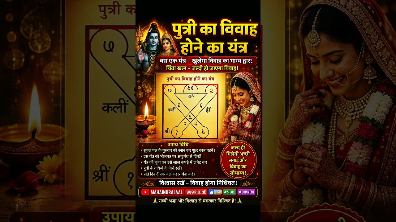 Putri Ka Vivah Hone Ka Yantra/ पुत्री के शीघ्र विवाह का  यंत्र| Vivah ke Upay‎⁨@mahaindrajaal⁩