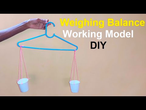 how to make weighing balance working model simple and easy using plastic hanger and paper cups | DIY