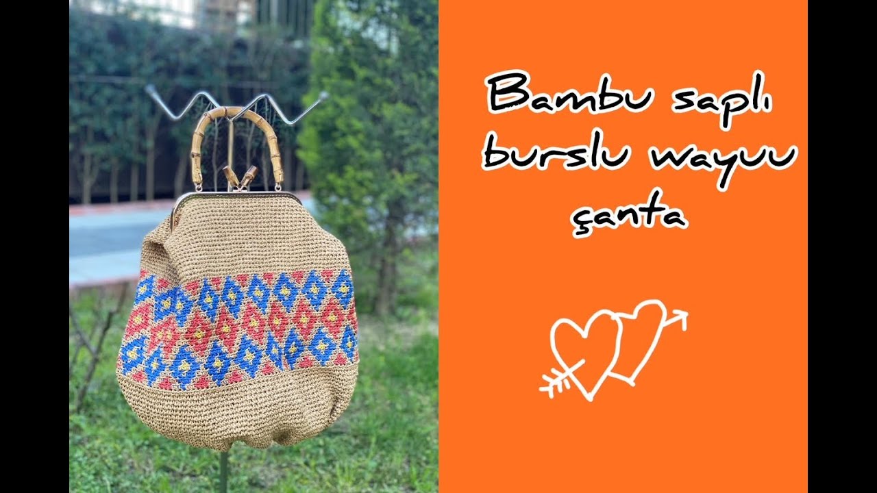 Bambu Saplı Metal Burslu Wayuu Kağıt  İp Çanta