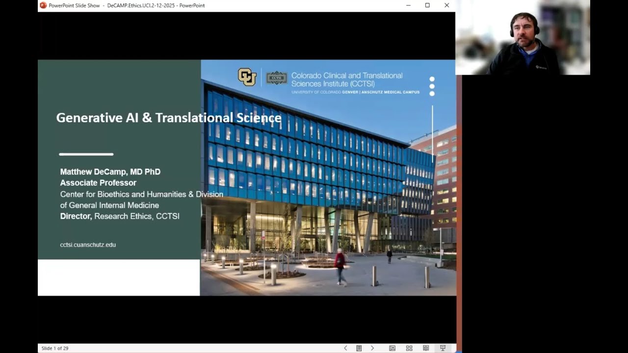 Generative AI & Translational Science with Matthew DeCamp, MD, PhD speaking at UCI ICTS meeting