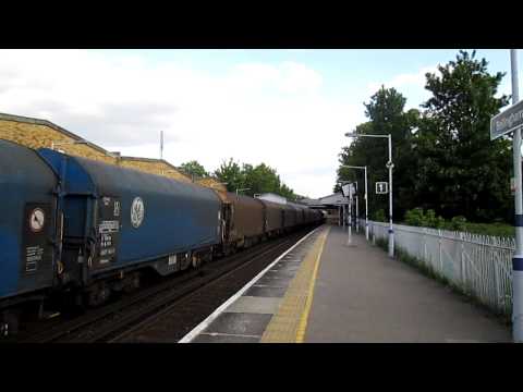 (HD) EWS 66108 Passing Bellingham Station Working 6O32 Loaded Steel In Containers 22/5/13