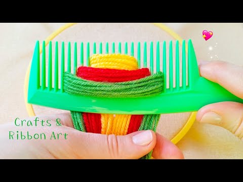 It's so Cute !! Super Easy Woolen Flower Making Trick with Hair Comb- Hand Embroidery Amazing Flower