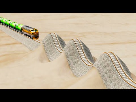 Impossible Triple Speed Bump Rail Tracks Vs Trains Crossing - BeamNG.Drive