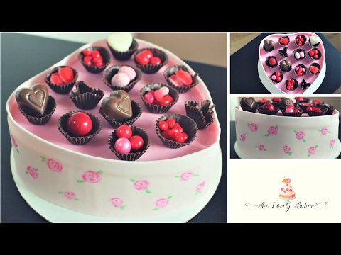 Valentines Heart Shaped Box Of Chocolates Cake With Edible Chocolate Wrappers Tutorial!