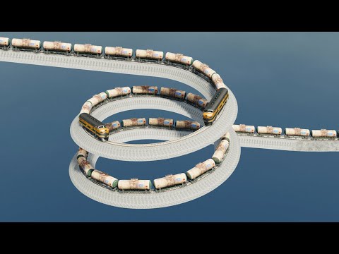 Trains Vs Impossible Spiral Rail Tracks Crossover - BeamNG.Drive