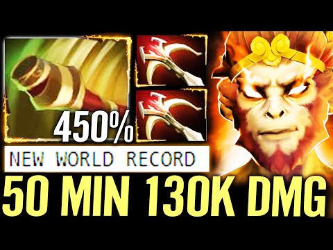 🔥 50 MIN 130K DMG NEW RECORD — Monkey King Daedalus 450% MAX Crit Carry vs 5x Meepo Dota 2 Pro