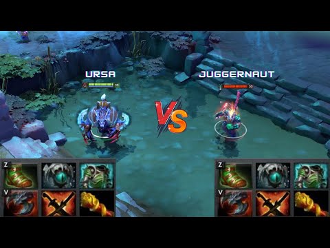 Dota 2 | Ursa vs Juggernaut lvl 30 | Normal Attacks Only | Same Full Items