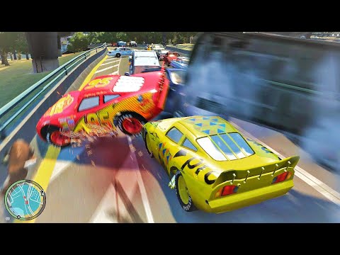 GTA 4 Crazy Lightning McQueen Pro Yellow Car Crashes Compilation Ep. 7 | GTA IV Real Car Mod Crashes