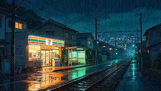 A Silent Railway Night In Japan 🌧️ Rain Drops, Empty Tracks & Cozy Station Lights