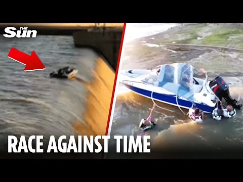 Four men cling to boat over 130ft drop as rescuers race against time