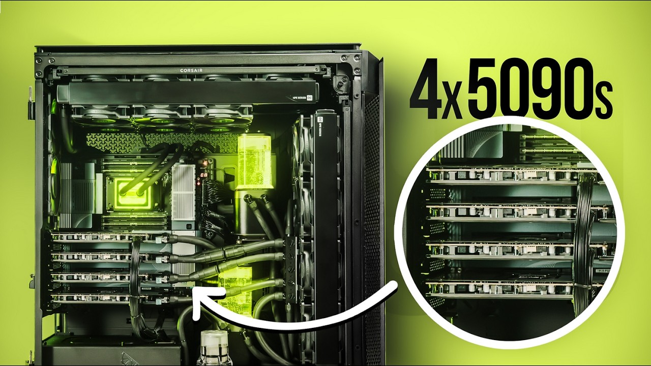 4x RTX 5090 GPUs in ONE Liquid Cooled PC ( this is pure insanity ) | TheMVP