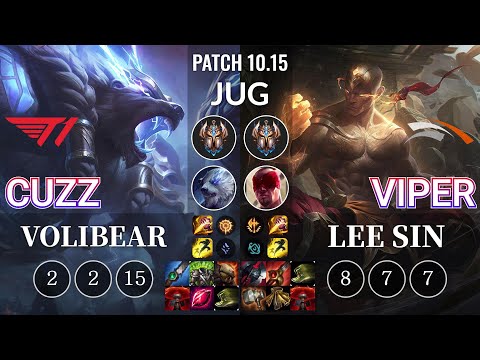 T1 Cuzz Volibear vs HLE Viper Lee Sin Jungle - KR Patch 10.15