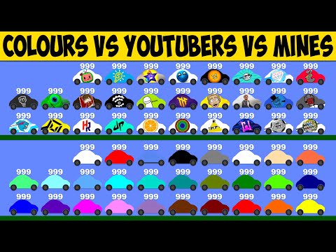 999 LIVES Colour Cars vs Youtubers vs Mines