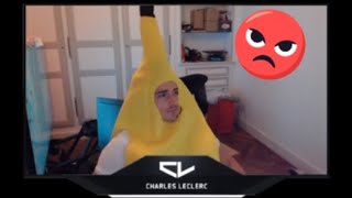 Charles Leclerc Wears a Banana Outfit after being Challenged by a Fan and plays Fortnite and F1 live