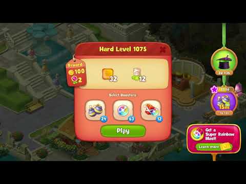 Gardenscapes 1075 Hard Level - 13 moves - NO BooSTERS