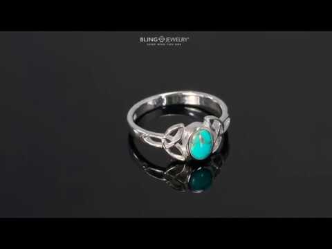 Celtic Knot Triquetra Ring Band Blue Turquoise Sterling Silver Ring
