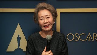 Oscars: Yuh-Jung Youn REACTS to Making History During Backstage Interview video