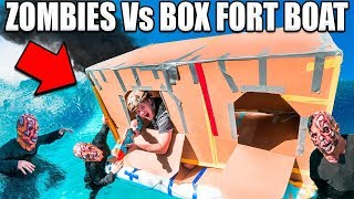 24 HOUR BOX FORT ZOMBIES 📦😱 Zombies Vs Box Fort Boat Base!!