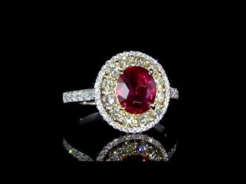 GRS Certified 3.02ct Oval Cut Unheated Ruby and Diamond Ring