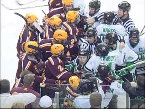 Scrum between North Dakota Fighting Sioux and the Gophers 1/14/2011