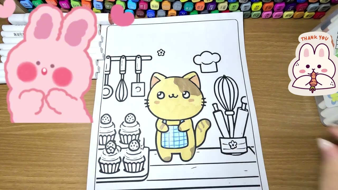 Coloring a Cute Cat in the Kitchen | Fun and Easy Tutorial for Kids | Cute Cats coloring pages
