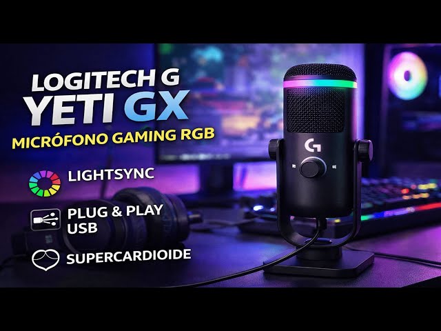 Vídeo relacionado con Logitech G Yeti GX, micrófono dinámico RGB con LIGHTSYNC para Gaming, micrófono USB para Streaming, supercardioide, Plug and Play USB para PC/Mac - Negro